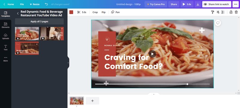 Canva intro video design interface
