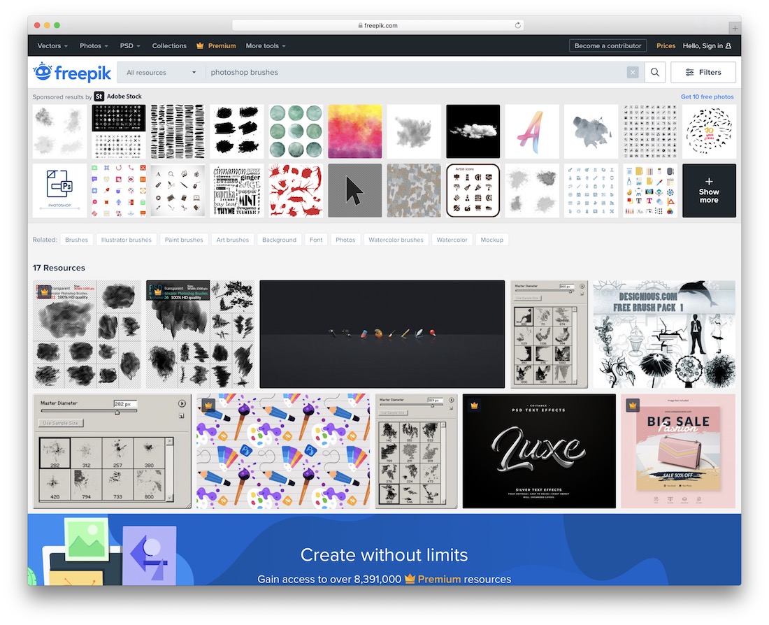 Freepik Photoshop Brushes Collection